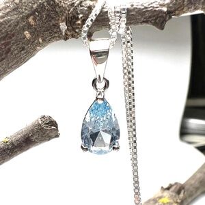 New Handmade Sterling Silver Aquamarine Teardrop Pendant, March Birthstone